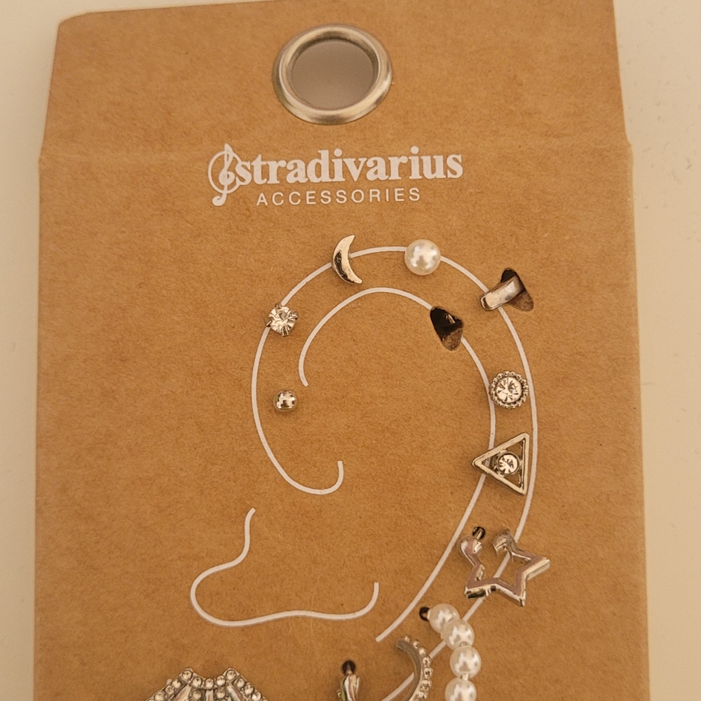 Stradivarius Silver and Black Earring Collection